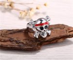 One Piece Ring - Silver Plated Skull Logo AP2302 Silver & Red Official ANIME RING Merch